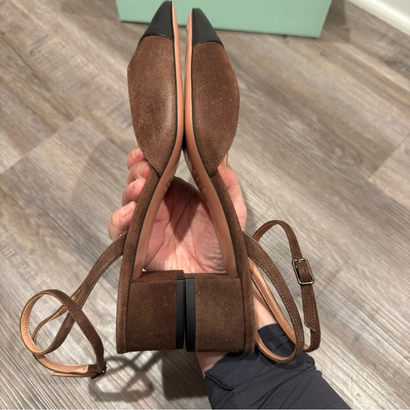 Aquazzura French Flirt Pump 35mm Espresso Suede Black Leather Cap Toe - Picture 11 of 16